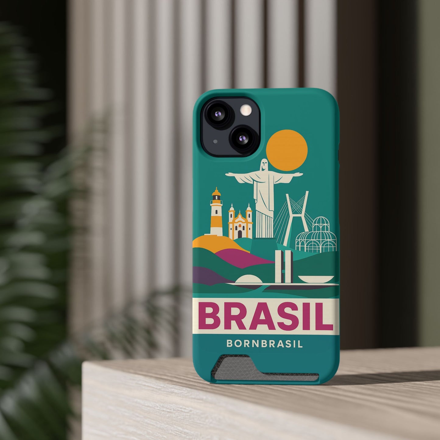 Capa Porta-Cartão iPhone "Aquarela do Brasil" - Wallet Case Vintage (iPhone 13 ao 17 Pro Max)