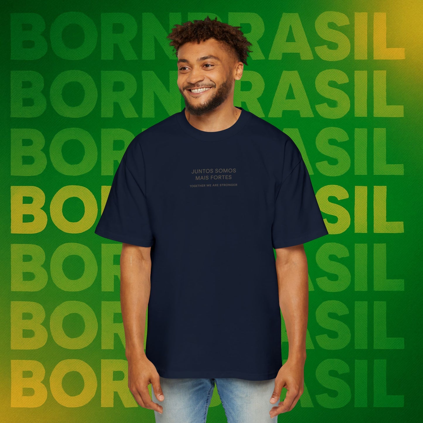 Camiseta Oversized Masculina “Fabricado no Brasil. Reconstruindo a América” – Orgulho Imigrante | BornBrasil