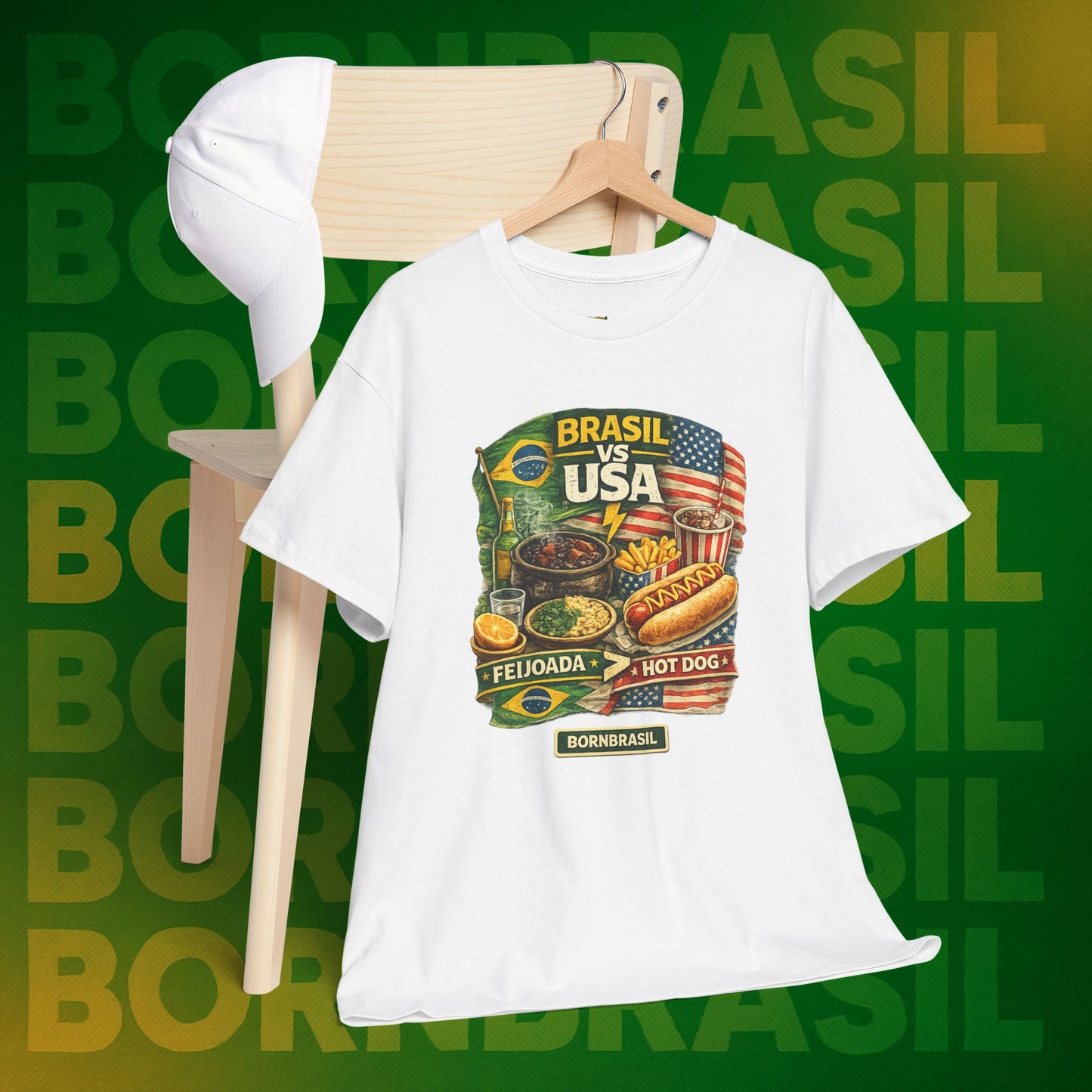 Camiseta Masculina BornBrasil Feijoada vs Hot Dog