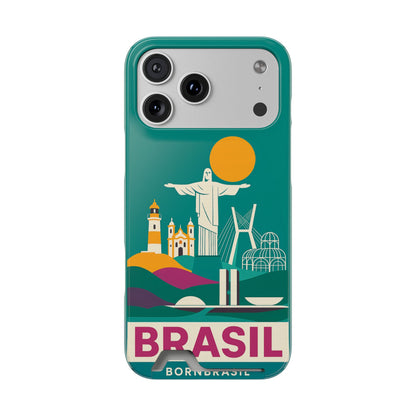 Capa Porta-Cartão iPhone "Aquarela do Brasil" - Wallet Case Vintage (iPhone 13 ao 17 Pro Max)