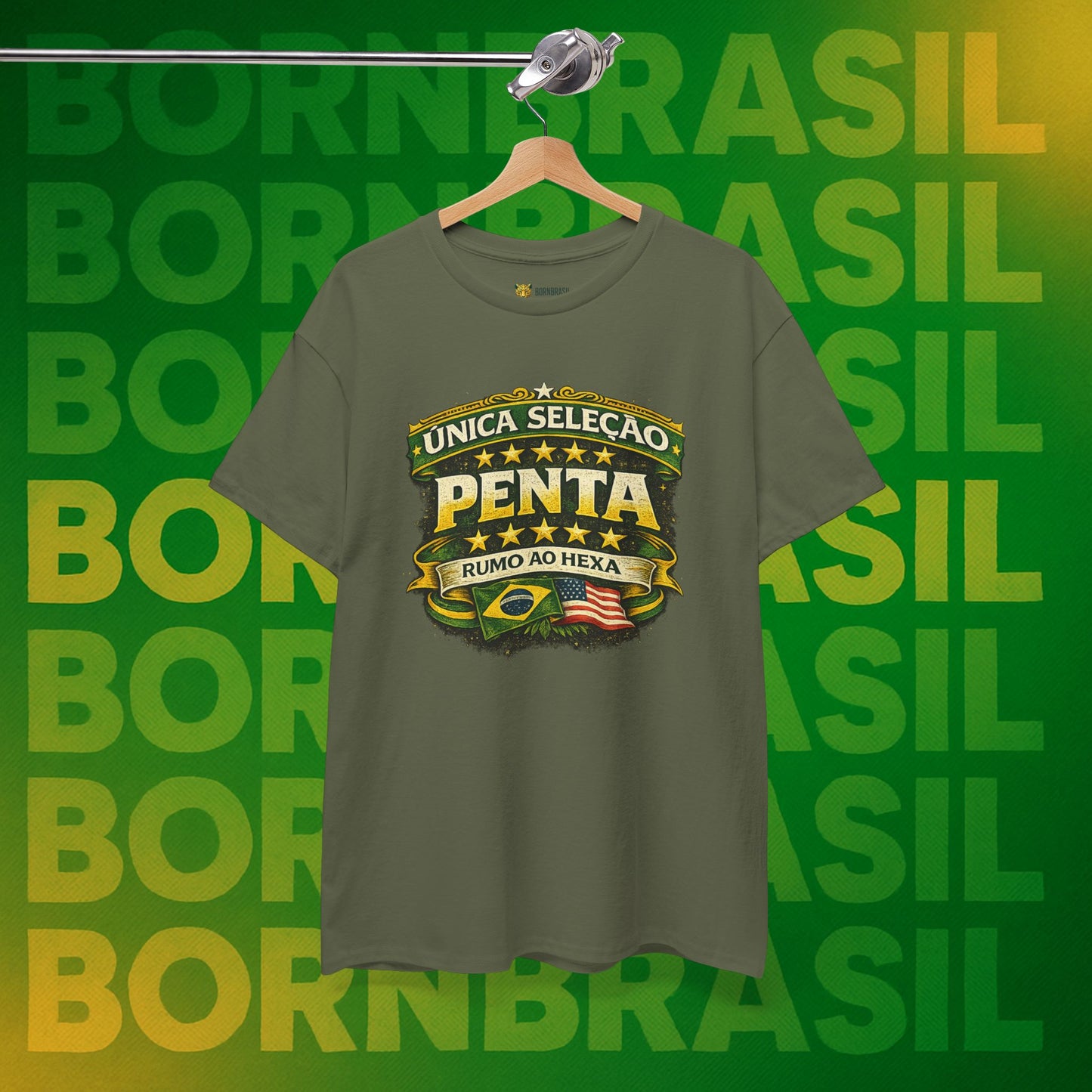 Camiseta Masculina BornBrasil Única Seleção Penta - Rumo ao Hexa Estilo Retrô