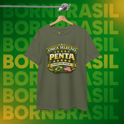 Camiseta Masculina BornBrasil Única Seleção Penta - Rumo ao Hexa Estilo Retrô