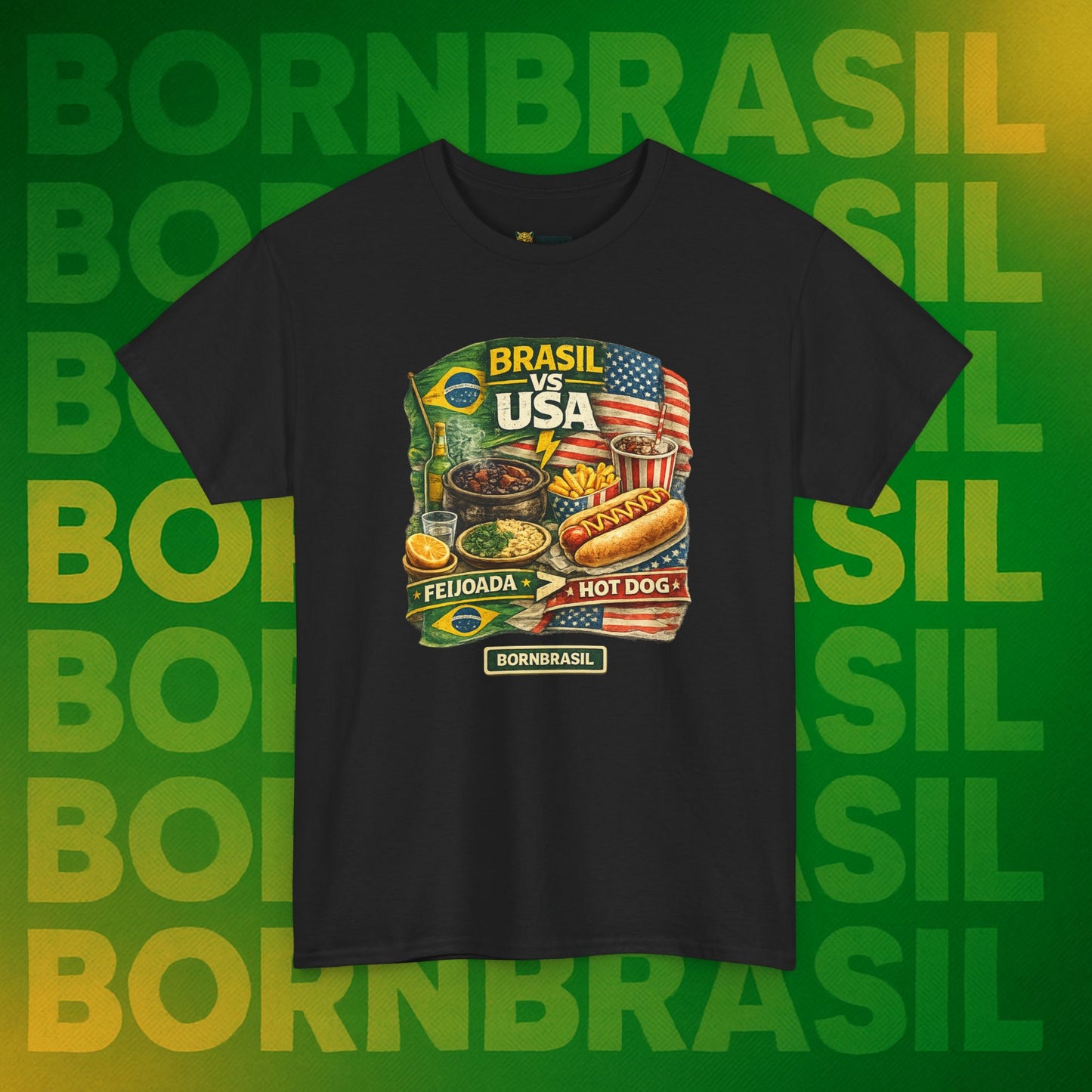 Camiseta Masculina BornBrasil Feijoada vs Hot Dog