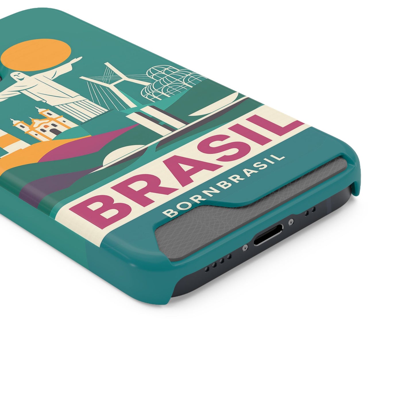 Capa Porta-Cartão iPhone "Aquarela do Brasil" - Wallet Case Vintage (iPhone 13 ao 17 Pro Max)