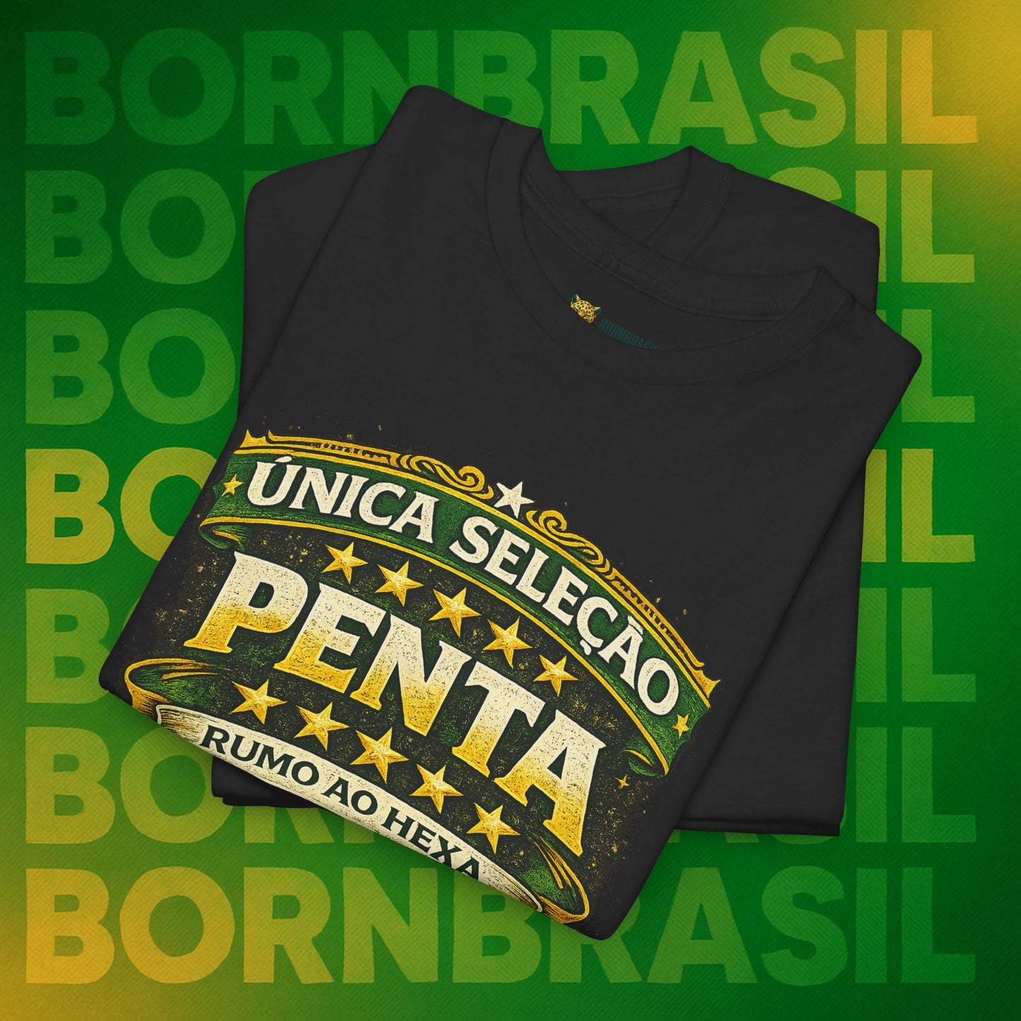 Camiseta Masculina BornBrasil Única Seleção Penta - Rumo ao Hexa Estilo Retrô