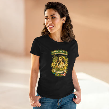 Camiseta Babylook Feminina “Immigrants Engrandecem a America” – Orgulho Imigrante | BornBrasil