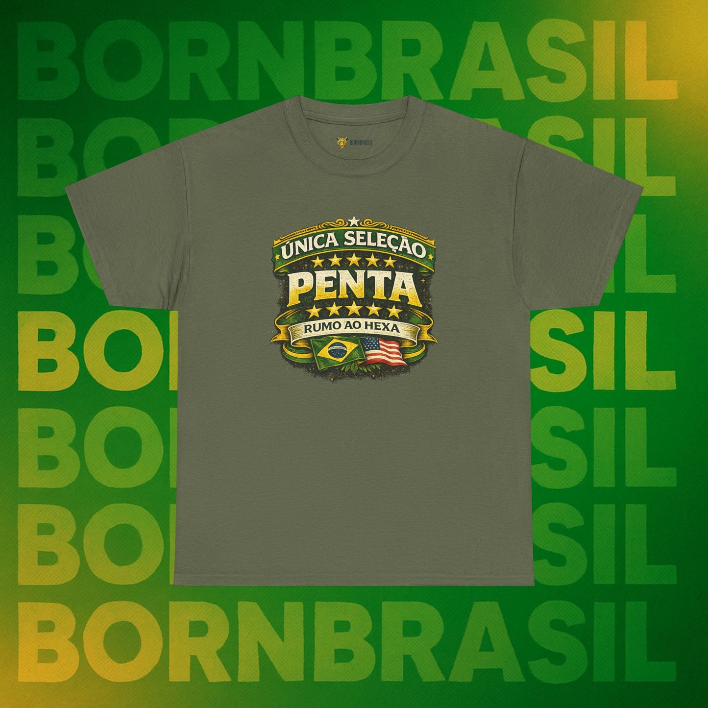 Camiseta Masculina BornBrasil Única Seleção Penta - Rumo ao Hexa Estilo Retrô