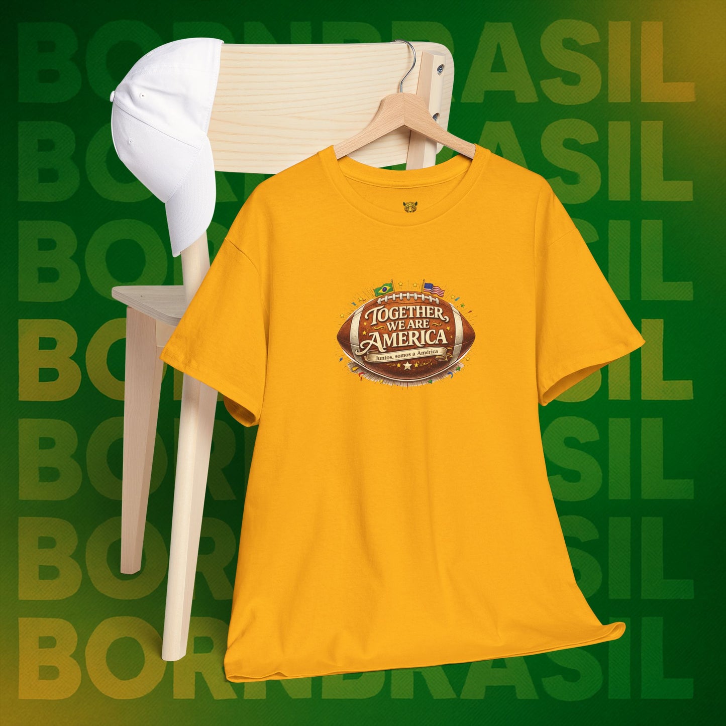 Camiseta Masculina “Together, We Are America” – Orgulho Brasileiro nos EUA | BornBrasil