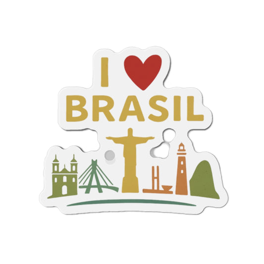 I Love Brasil Die-Cut Magnet, Cute Fridge Decor, Souvenir Gift, Travel Magnet, Brazilian Pride Decoration