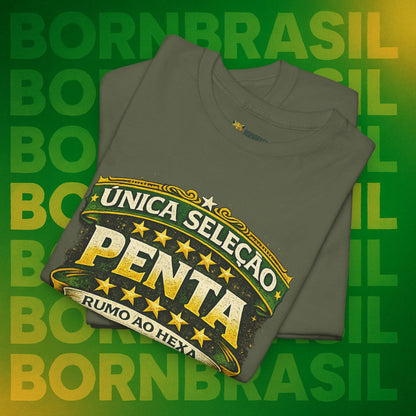 Camiseta Masculina BornBrasil Única Seleção Penta - Rumo ao Hexa Estilo Retrô