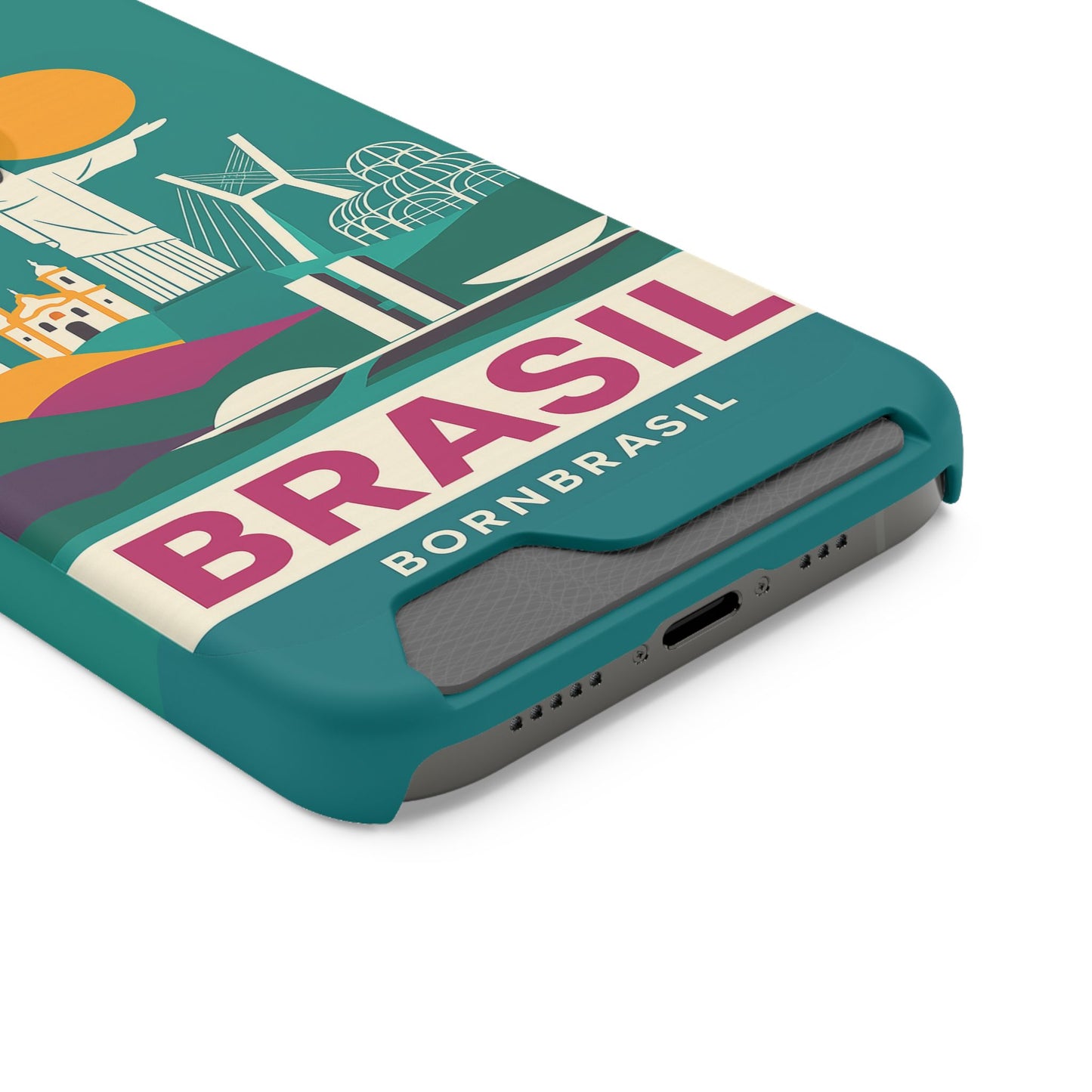 Capa Porta-Cartão iPhone "Aquarela do Brasil" - Wallet Case Vintage (iPhone 13 ao 17 Pro Max)