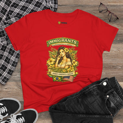 Camiseta Babylook Feminina “Immigrants Engrandecem a America” – Orgulho Imigrante | BornBrasil