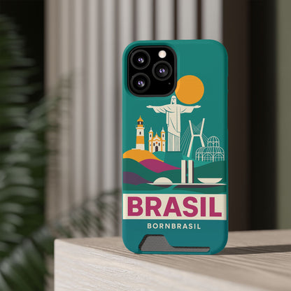 Capa Porta-Cartão iPhone "Aquarela do Brasil" - Wallet Case Vintage (iPhone 13 ao 17 Pro Max)