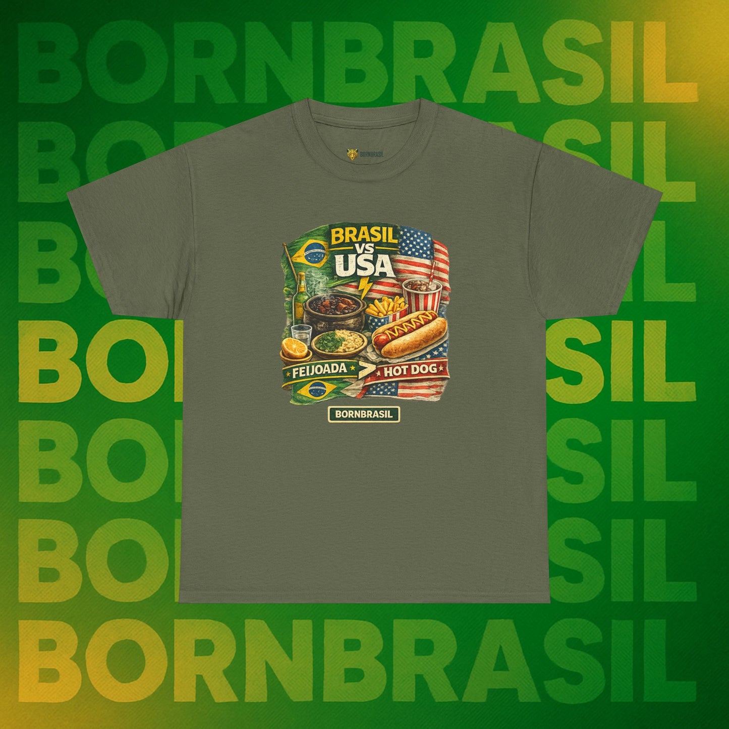 Camiseta Masculina BornBrasil Feijoada vs Hot Dog