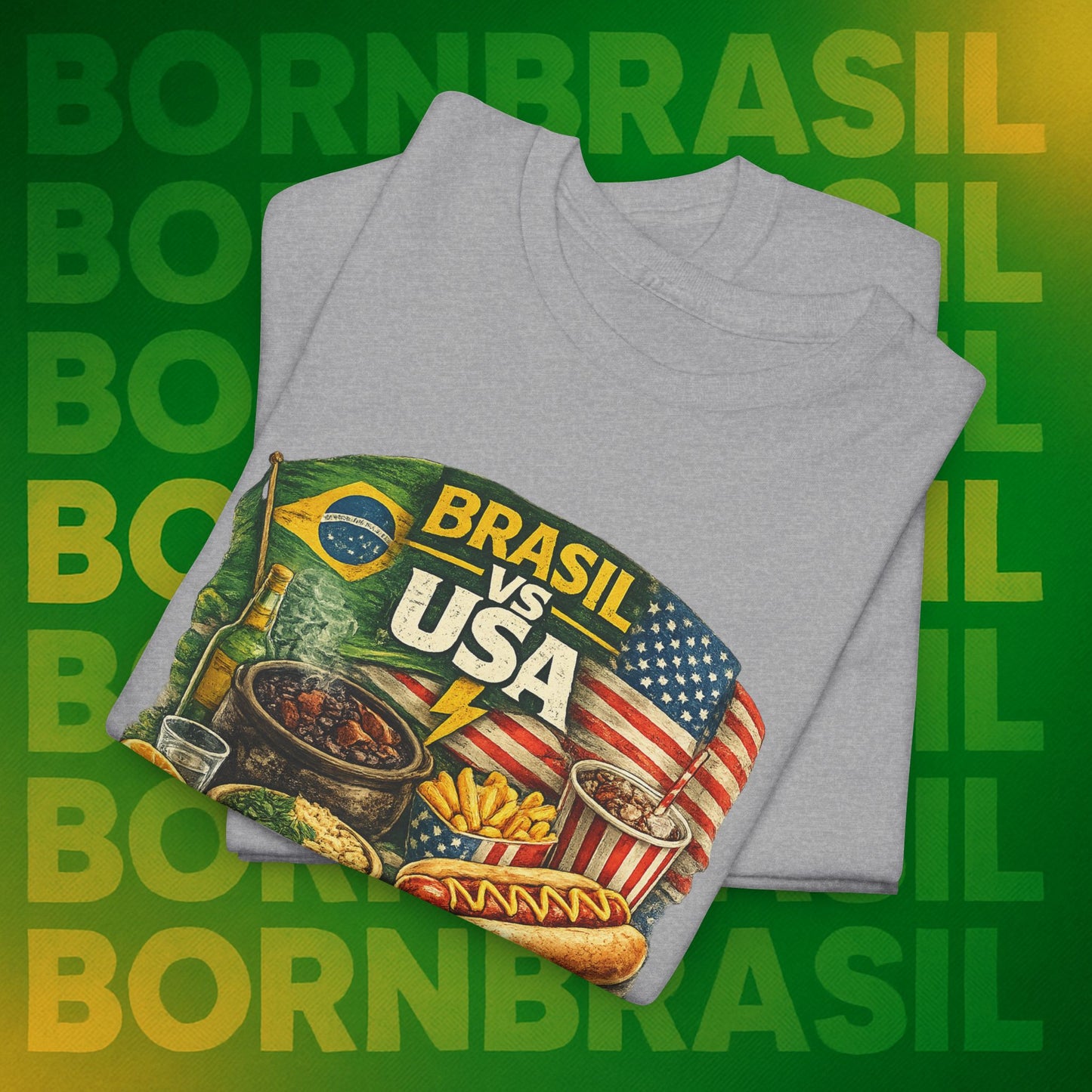 Camiseta Masculina BornBrasil Feijoada vs Hot Dog