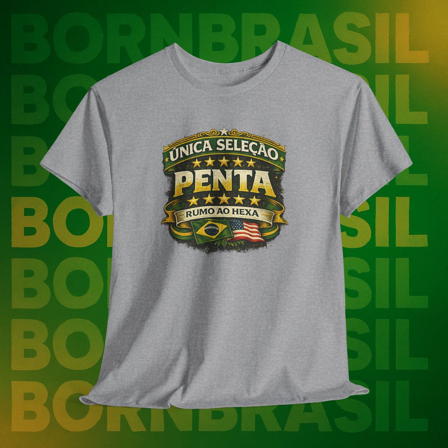 Camiseta Masculina BornBrasil Única Seleção Penta - Rumo ao Hexa Estilo Retrô