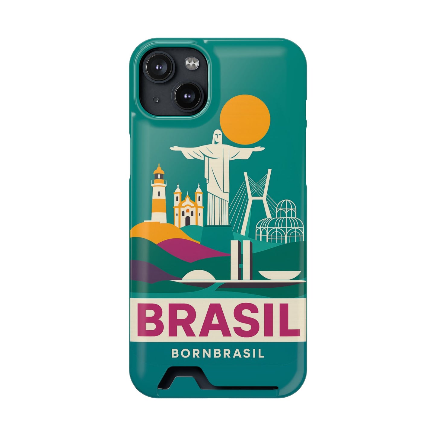 Capa Porta-Cartão iPhone "Aquarela do Brasil" - Wallet Case Vintage (iPhone 13 ao 17 Pro Max)