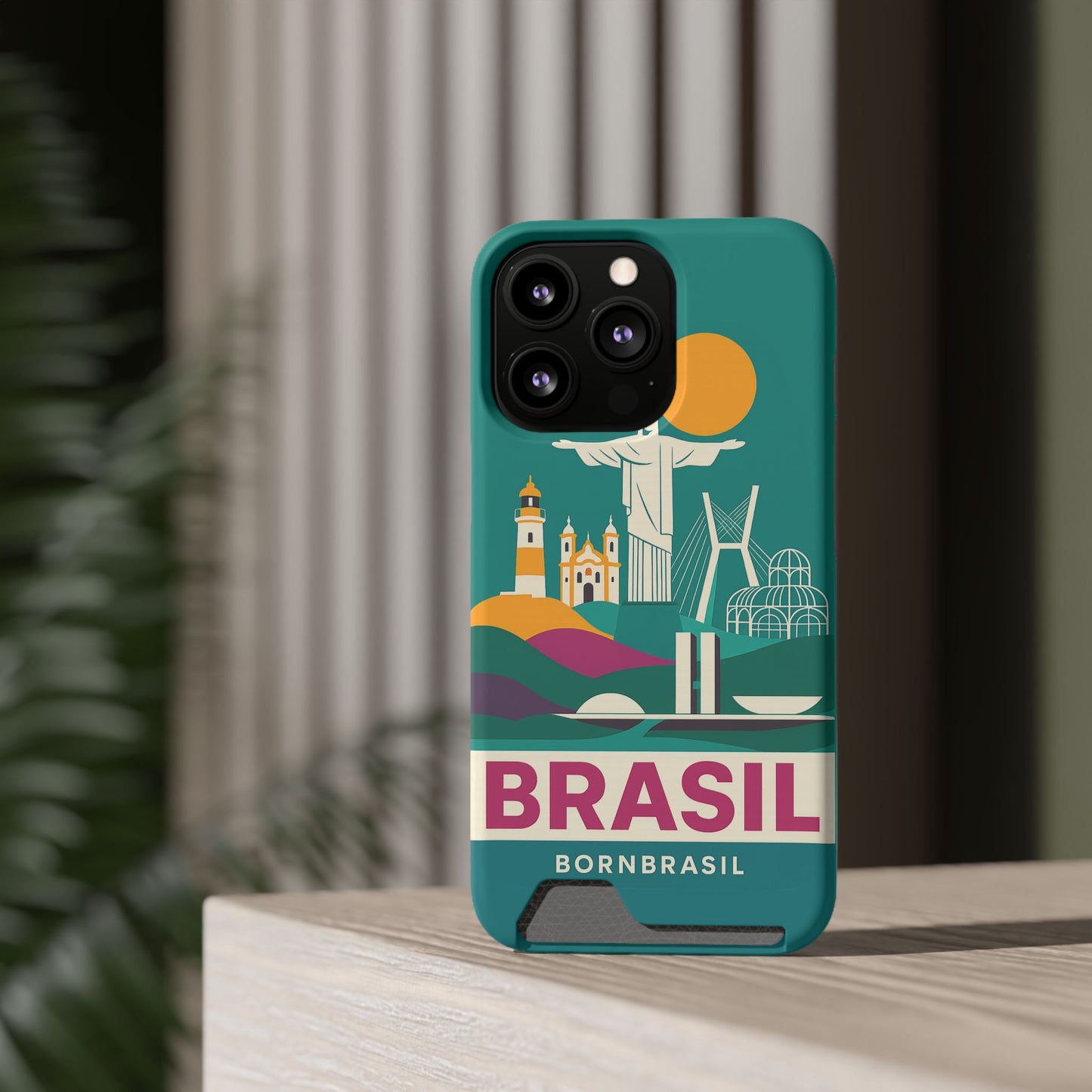 Capa Porta-Cartão iPhone "Aquarela do Brasil" - Wallet Case Vintage (iPhone 13 ao 17 Pro Max)