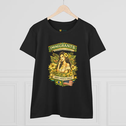Camiseta Babylook Feminina “Immigrants Engrandecem a America” – Orgulho Imigrante | BornBrasil
