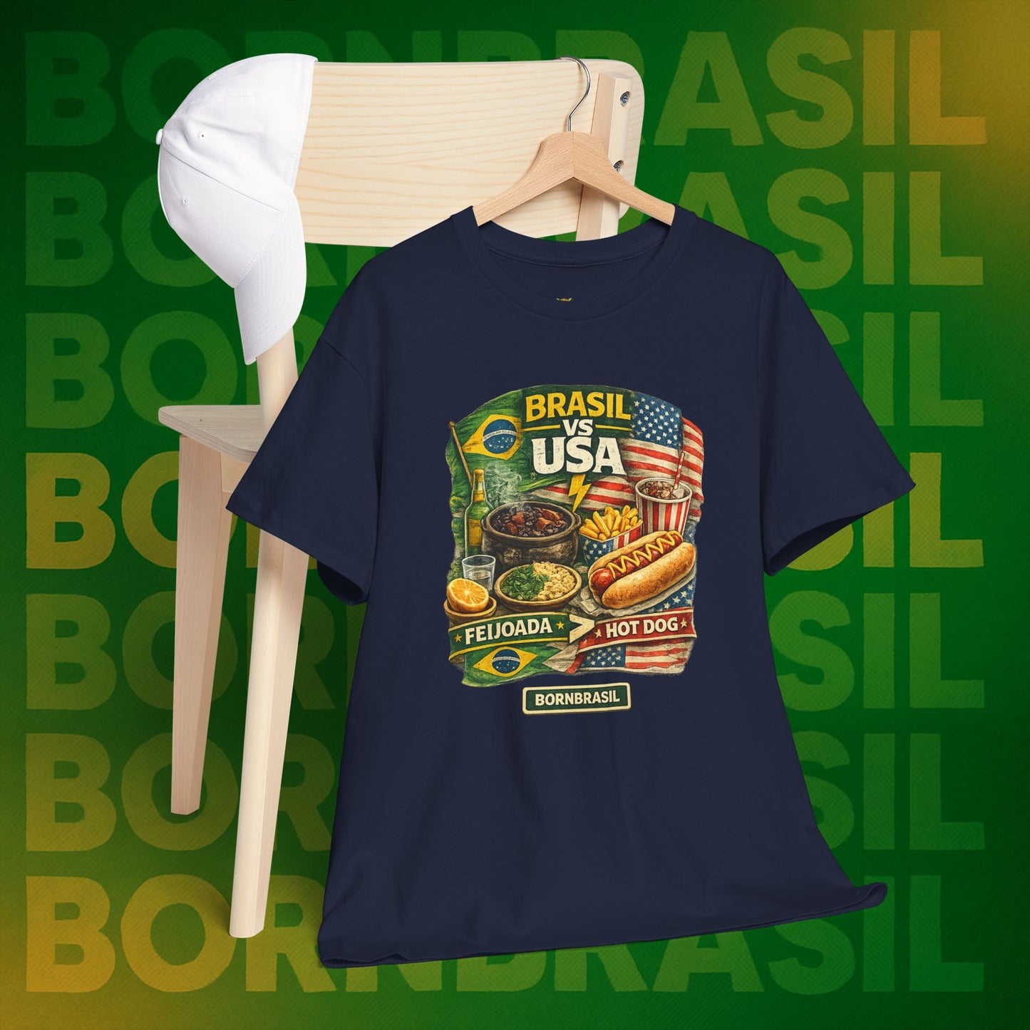 Camiseta Masculina BornBrasil Feijoada vs Hot Dog