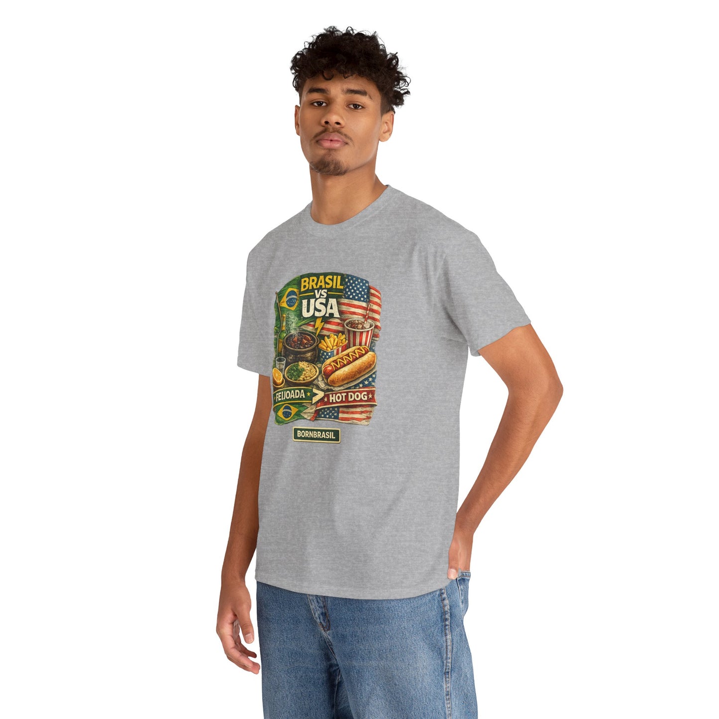 Camiseta Masculina BornBrasil Feijoada vs Hot Dog