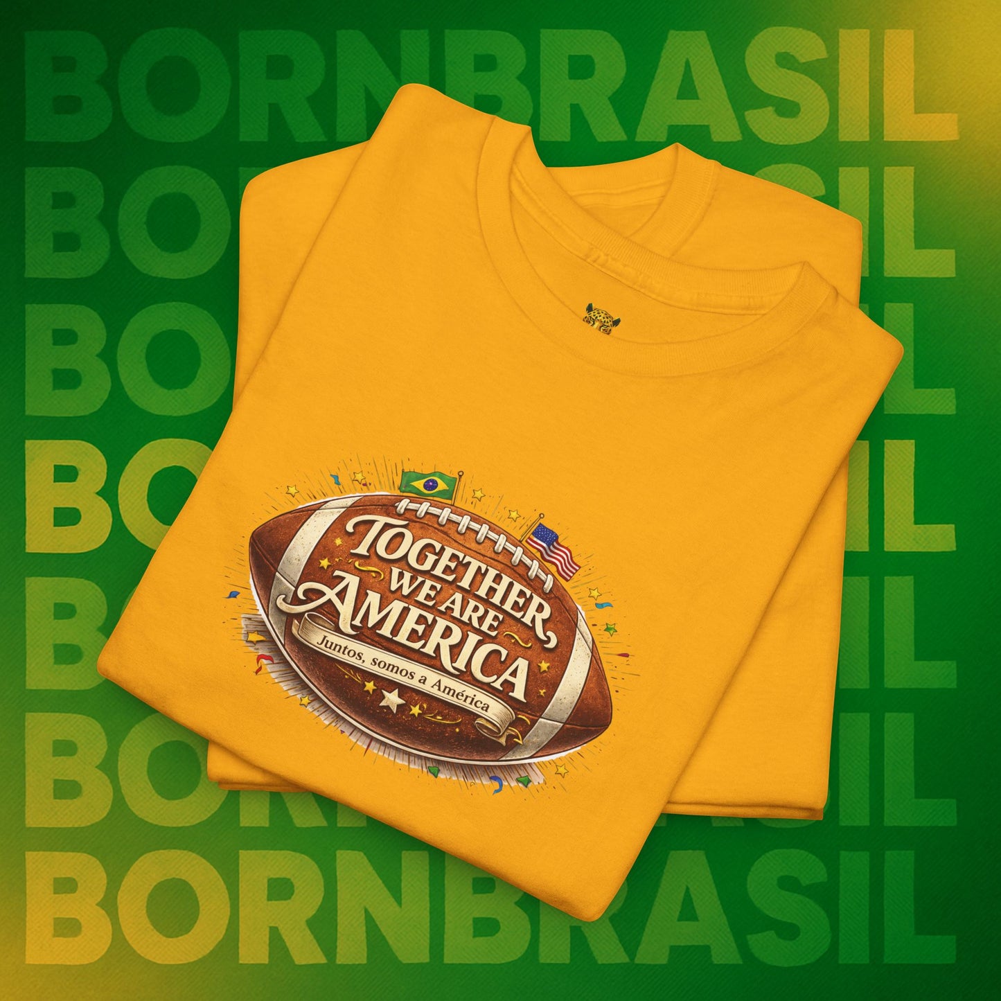 Camiseta Masculina “Together, We Are America” – Orgulho Brasileiro nos EUA | BornBrasil
