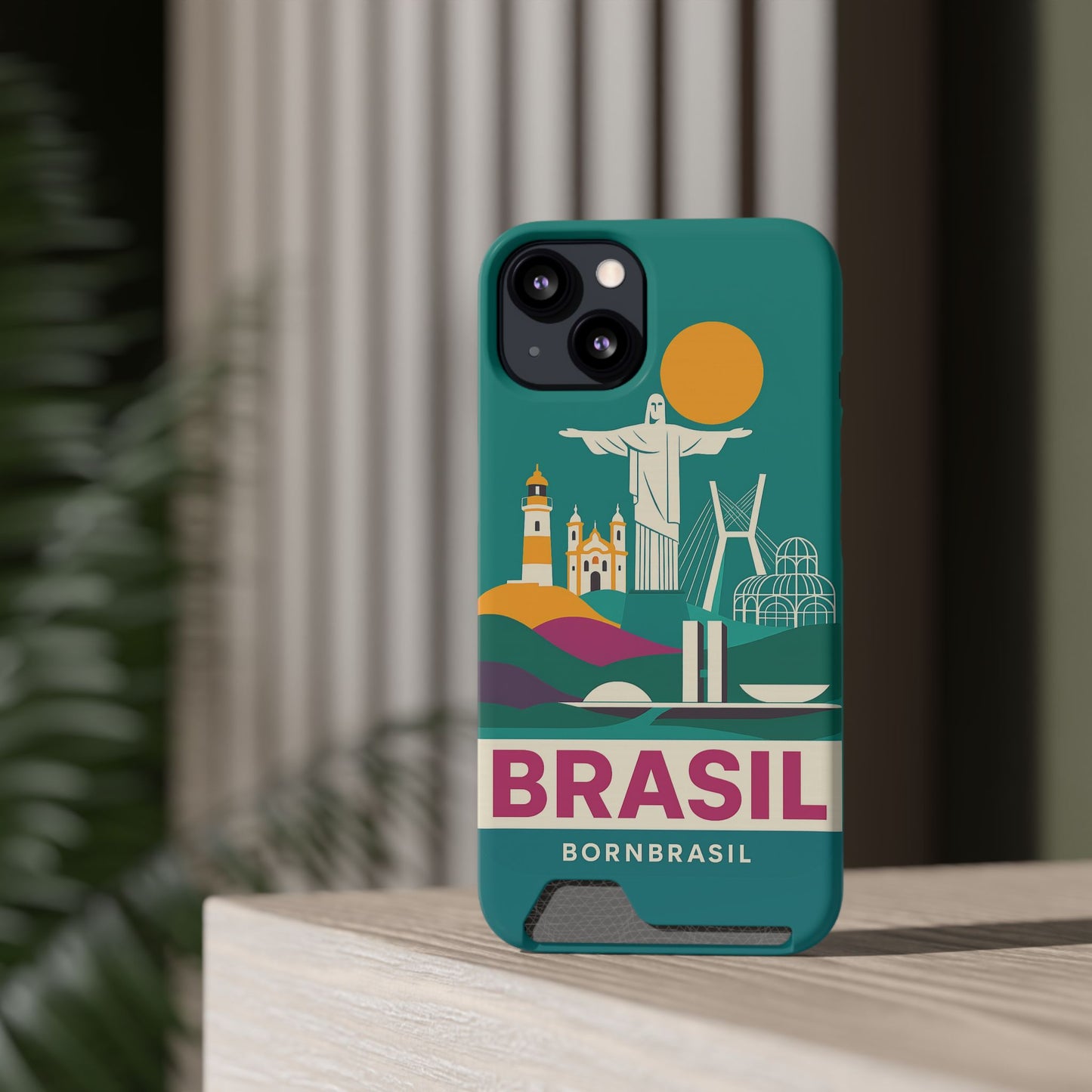 Capa Porta-Cartão iPhone "Aquarela do Brasil" - Wallet Case Vintage (iPhone 13 ao 17 Pro Max)