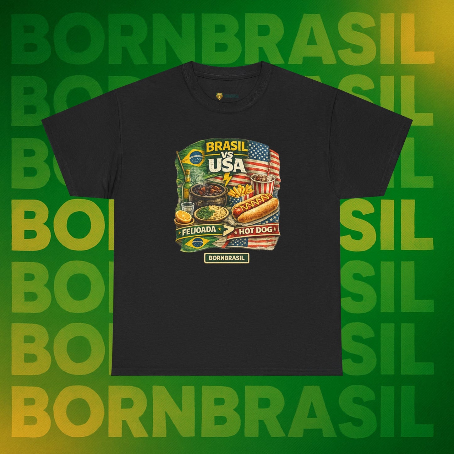 Camiseta Masculina BornBrasil Feijoada vs Hot Dog