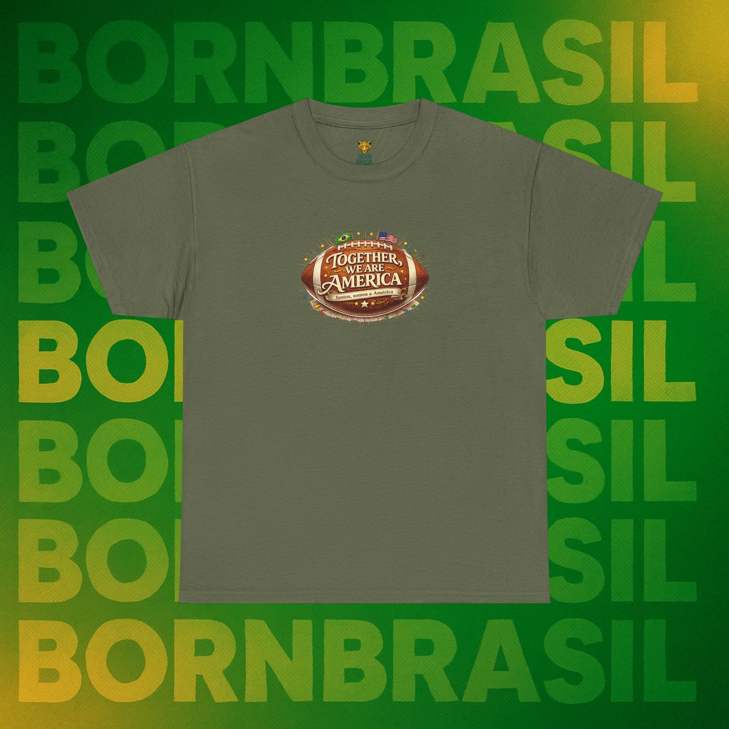 Camiseta Masculina “Together, We Are America” – Orgulho Brasileiro nos EUA | BornBrasil