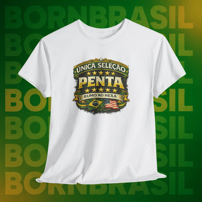 Camiseta Masculina BornBrasil Única Seleção Penta - Rumo ao Hexa Estilo Retrô