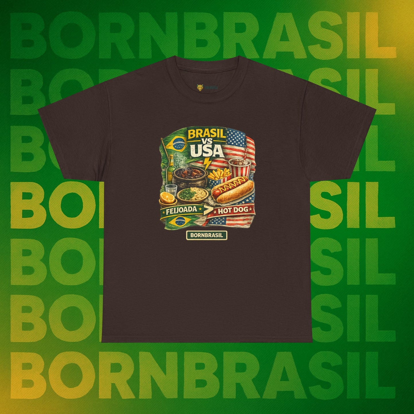 Camiseta Masculina BornBrasil Feijoada vs Hot Dog