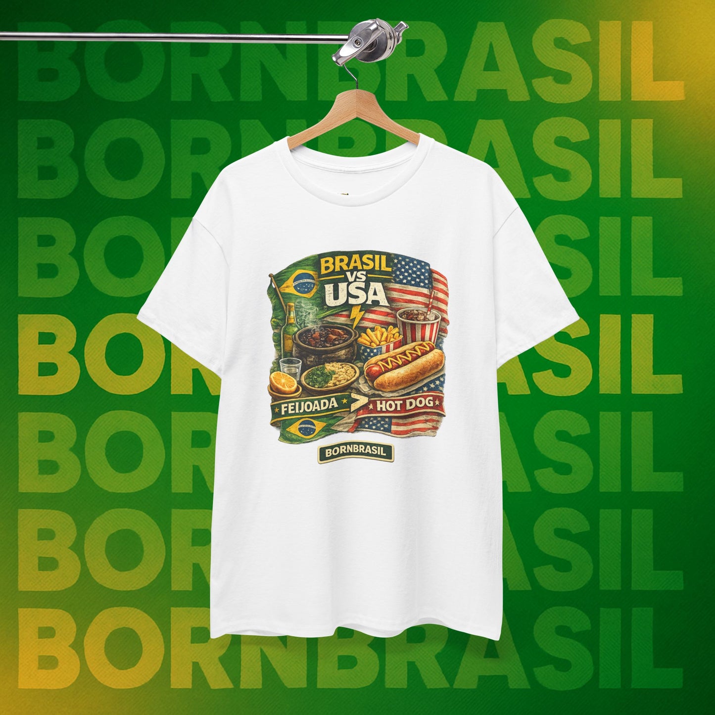 Camiseta Masculina BornBrasil Feijoada vs Hot Dog