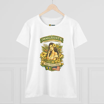 Camiseta Babylook Feminina “Immigrants Engrandecem a America” – Orgulho Imigrante | BornBrasil