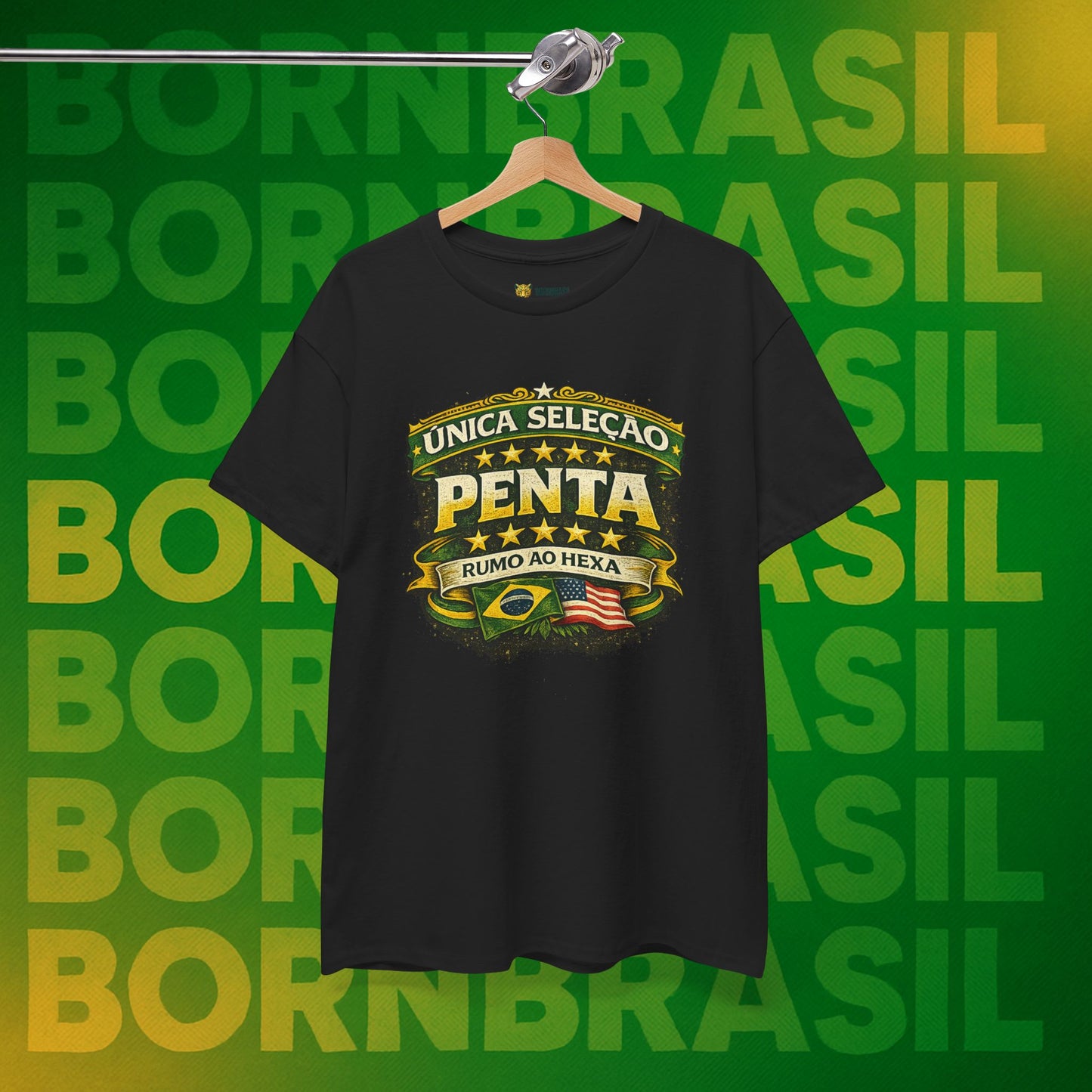Camiseta Masculina BornBrasil Única Seleção Penta - Rumo ao Hexa Estilo Retrô