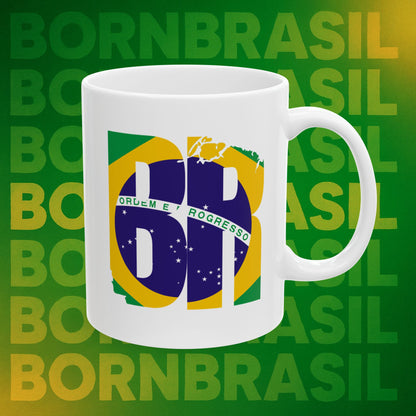 Caneca BornBrasil “BR + Immigrants Engrandecem a America” – Cerâmica 11oz e 15oz | Frente e Verso