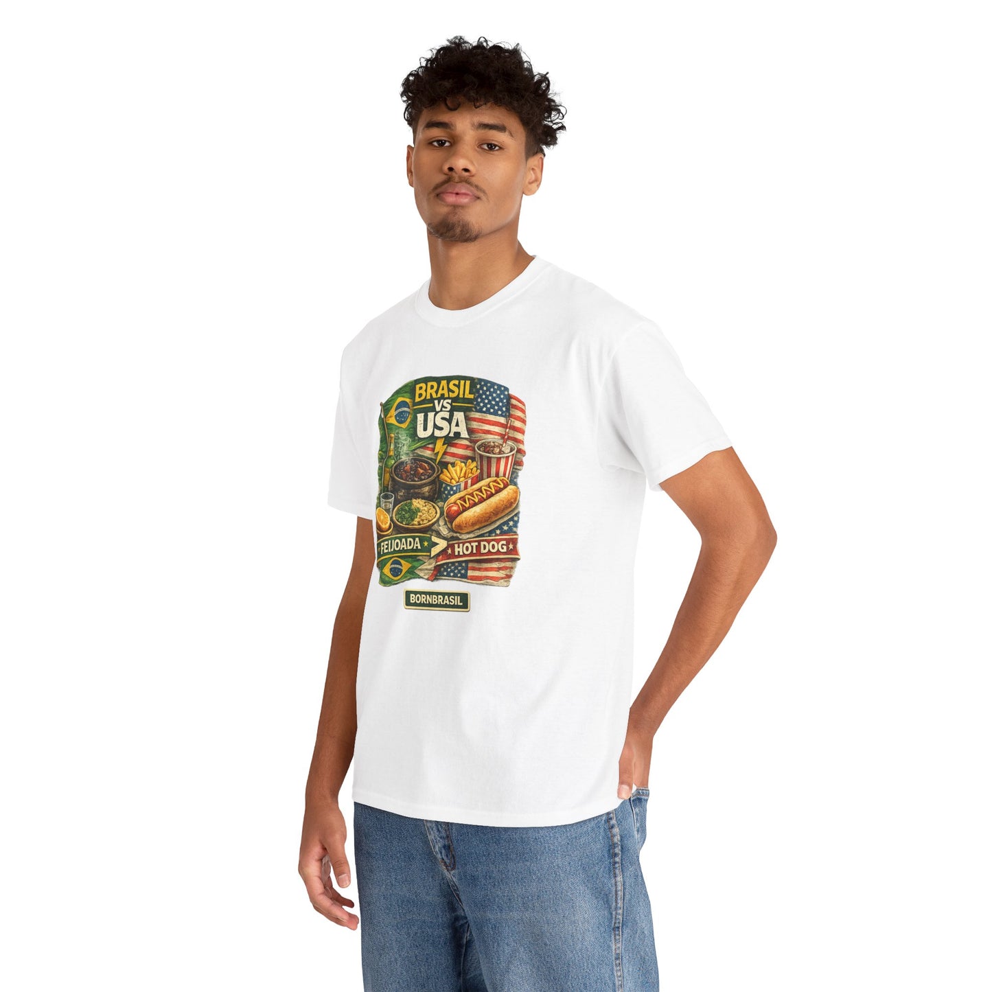 Camiseta Masculina BornBrasil Feijoada vs Hot Dog