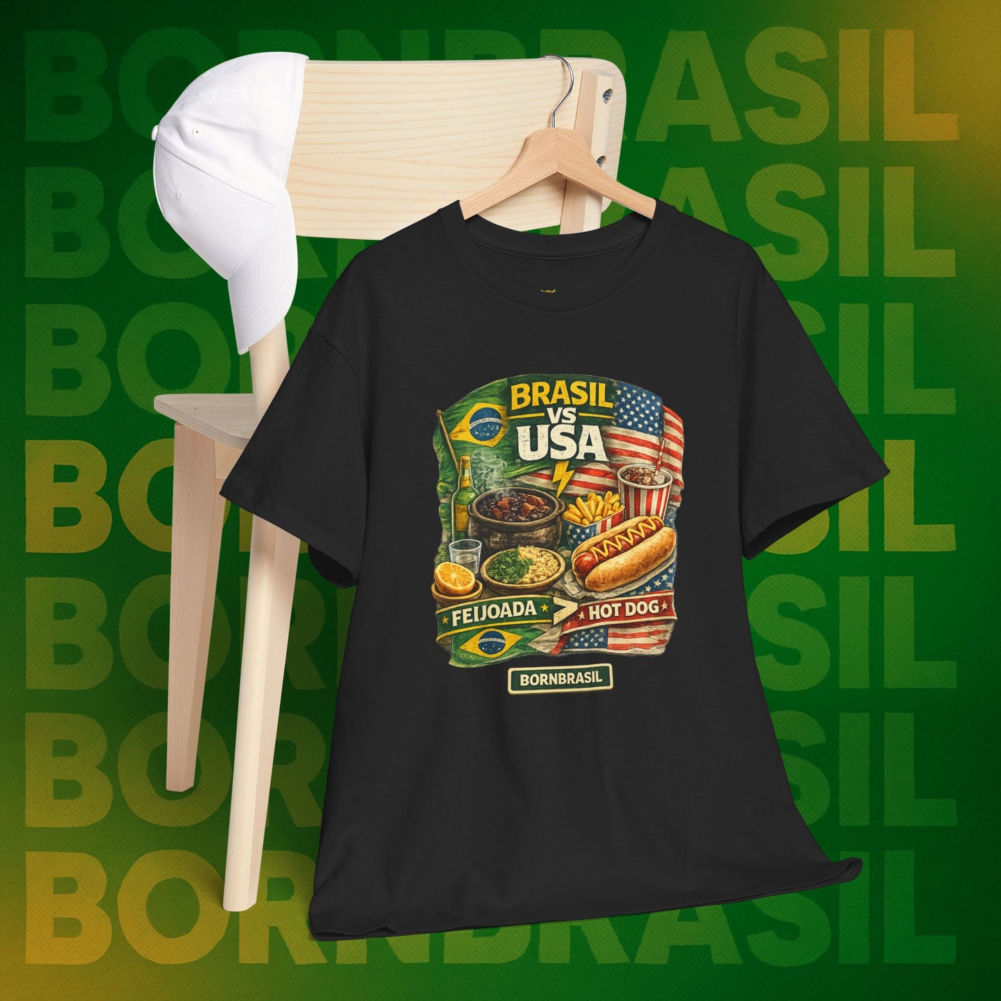 Camiseta Masculina BornBrasil Feijoada vs Hot Dog