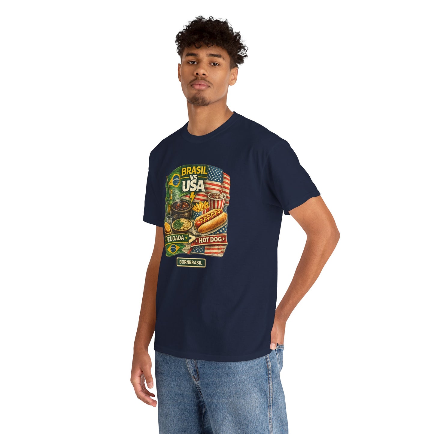 Camiseta Masculina BornBrasil Feijoada vs Hot Dog
