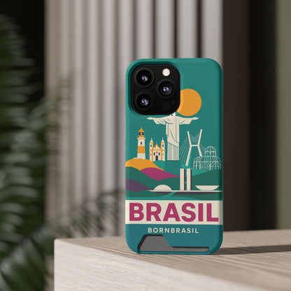 Capa Porta-Cartão iPhone "Aquarela do Brasil" - Wallet Case Vintage (iPhone 13 ao 17 Pro Max)