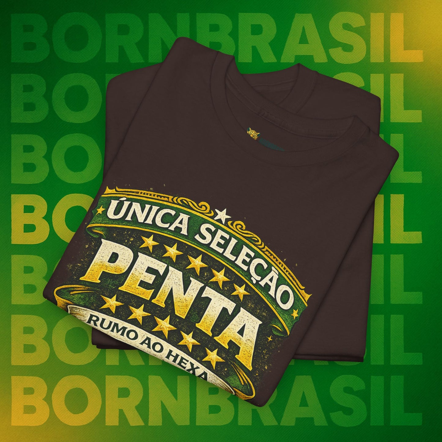 Camiseta Masculina BornBrasil Única Seleção Penta - Rumo ao Hexa Estilo Retrô