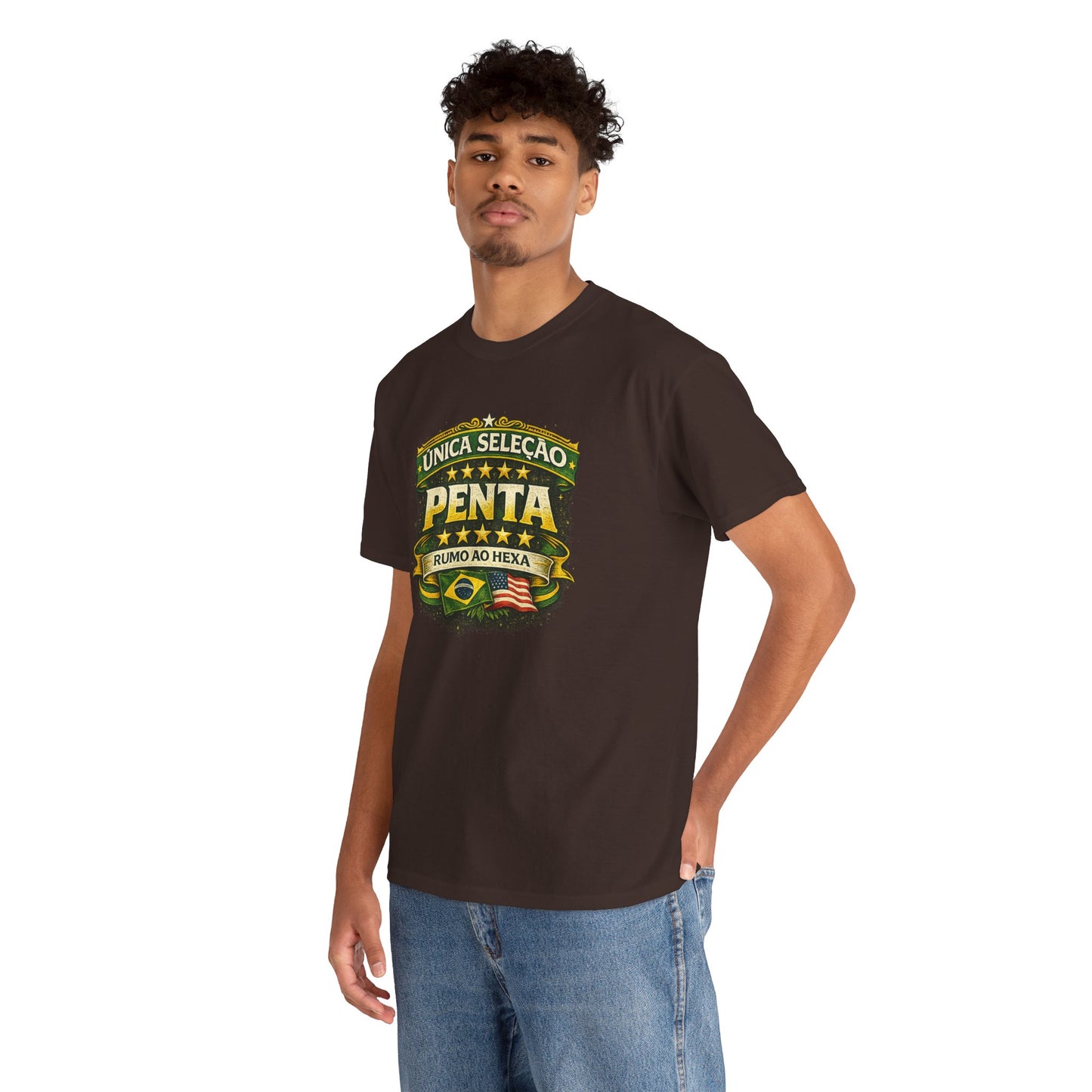 Camiseta Masculina BornBrasil Única Seleção Penta - Rumo ao Hexa Estilo Retrô