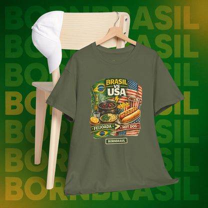 Camiseta Masculina BornBrasil Feijoada vs Hot Dog