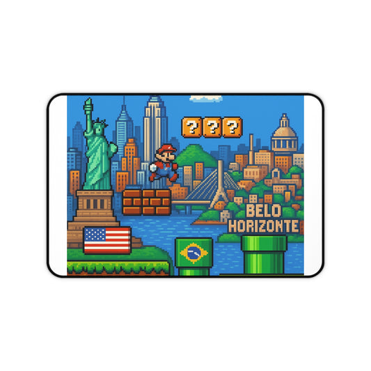 Retro Gaming Desk Mat with Cityscape Design, Gamer Gift, Home Office Decor, Video Game Accessories, Fun Workspace Essentials