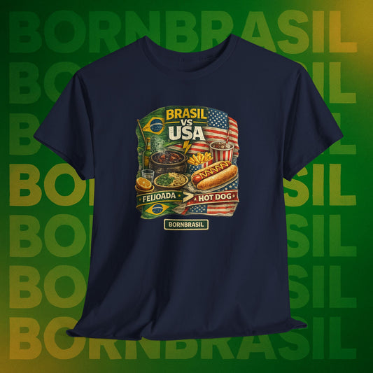 Camiseta Masculina BornBrasil Feijoada vs Hot Dog