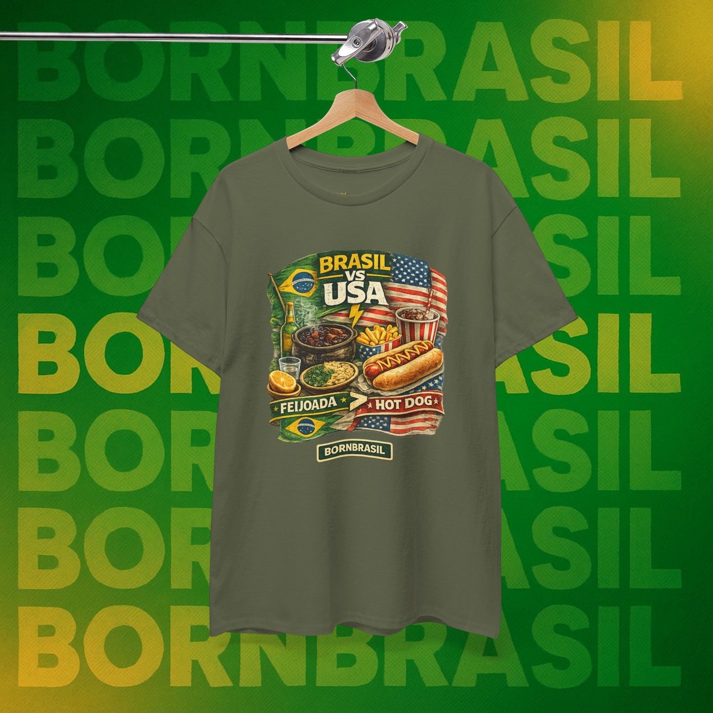 Camiseta Masculina BornBrasil Feijoada vs Hot Dog