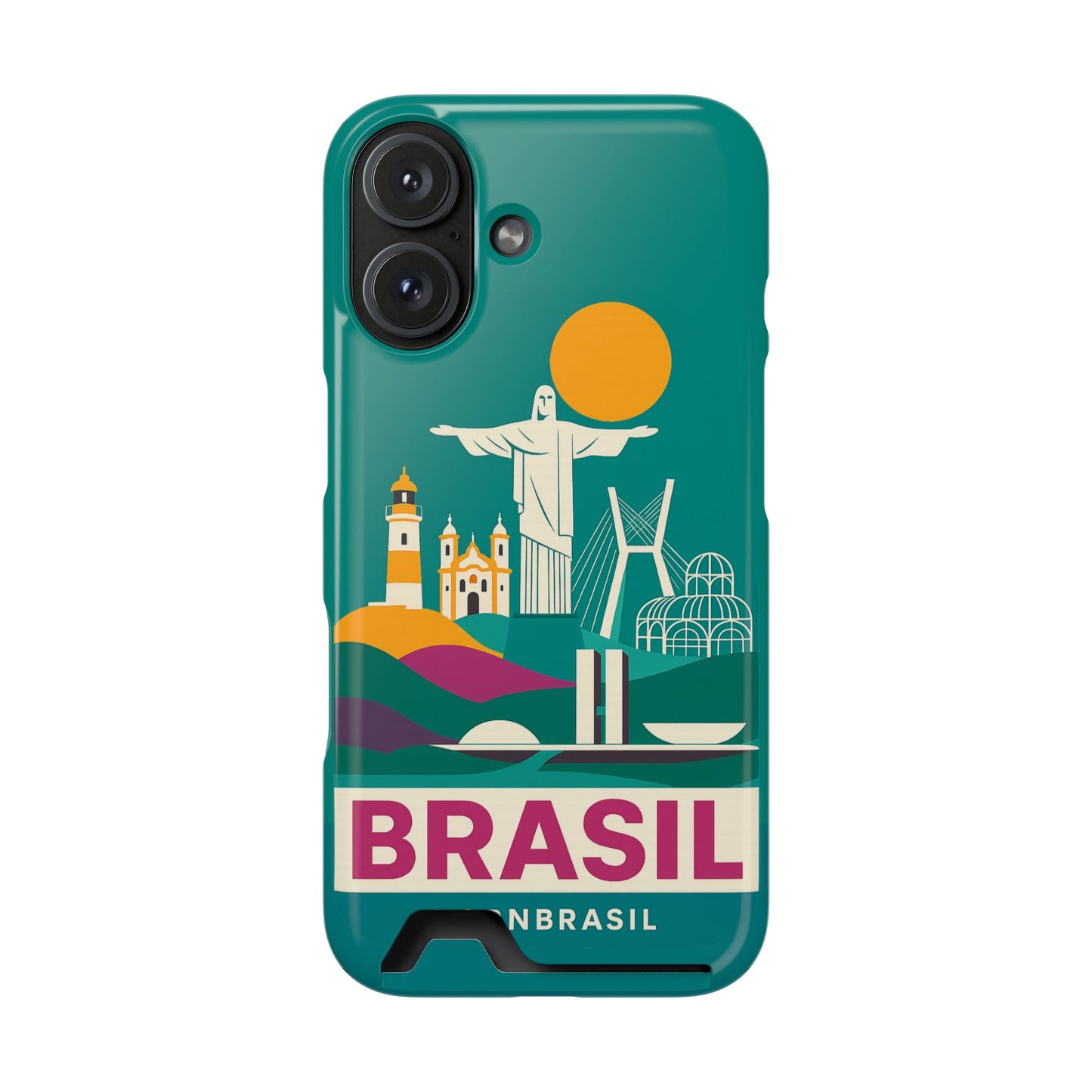 Capa Porta-Cartão iPhone "Aquarela do Brasil" - Wallet Case Vintage (iPhone 13 ao 17 Pro Max)