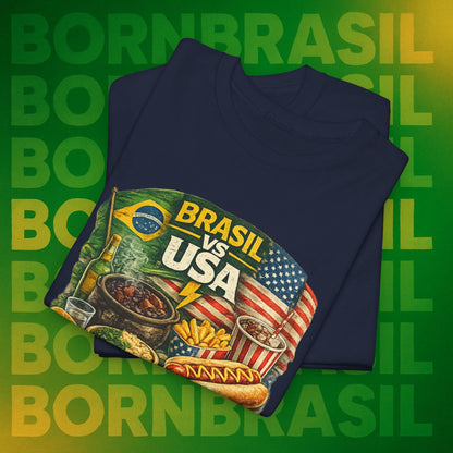 Camiseta Masculina BornBrasil Feijoada vs Hot Dog