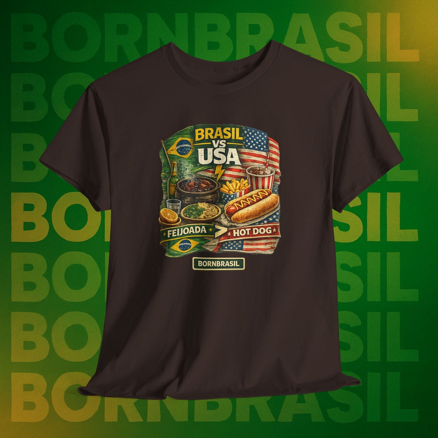 Camiseta Masculina BornBrasil Feijoada vs Hot Dog