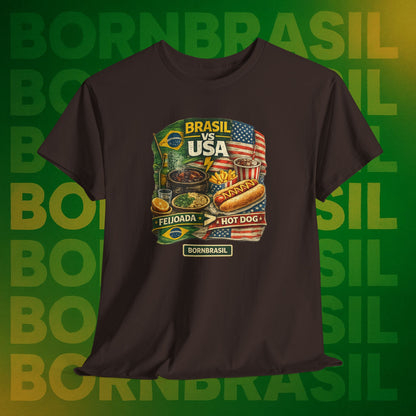 Camiseta Masculina BornBrasil Feijoada vs Hot Dog