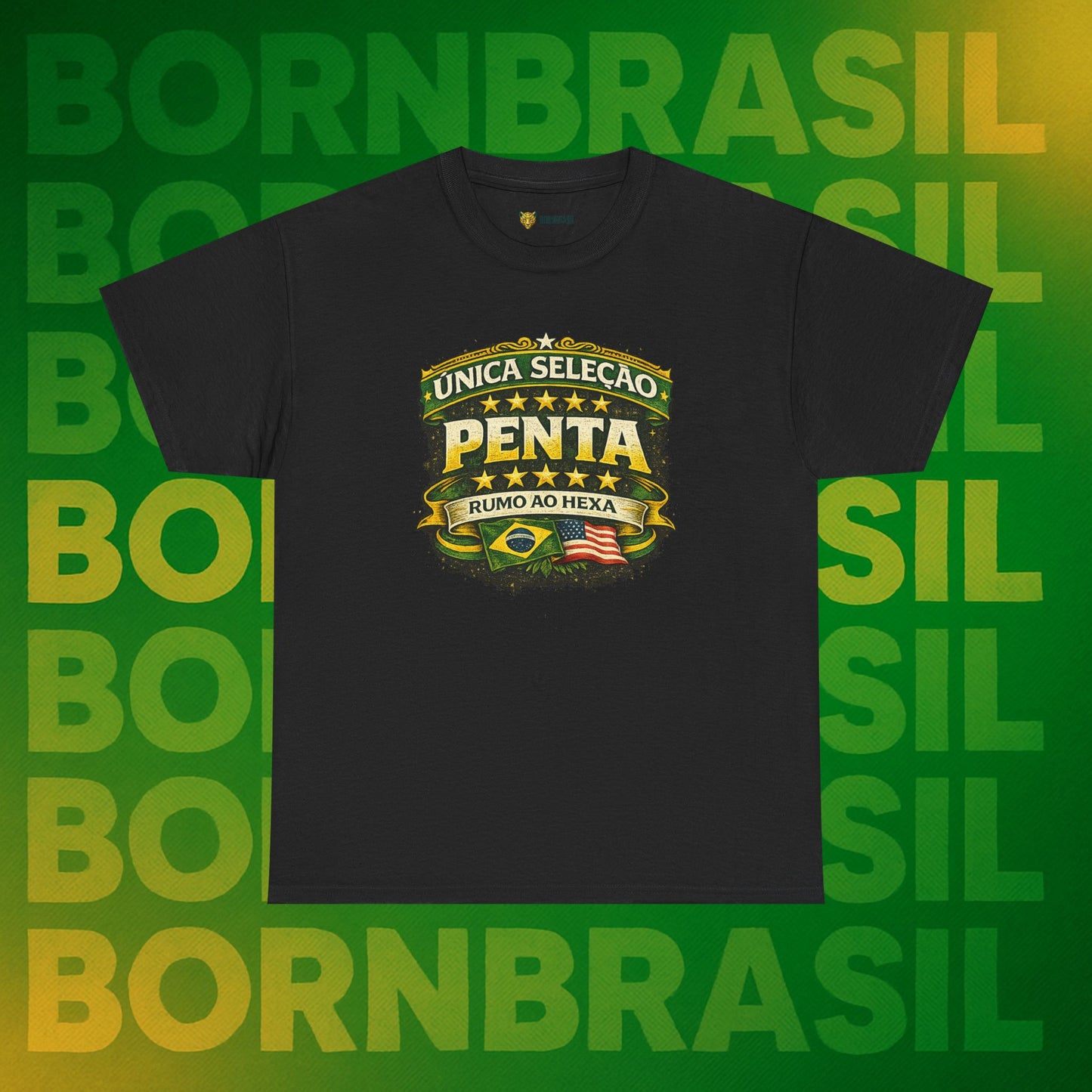 Camiseta Masculina BornBrasil Única Seleção Penta - Rumo ao Hexa Estilo Retrô